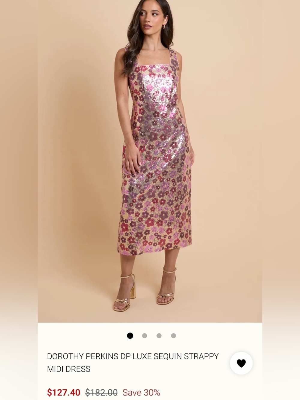 PrettyLittleThing Pink and Gold Sequin Floral Midi Skirt